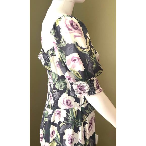 Bohme Delilah Midi Dress Floral NWT Lavender Ruching Lined Size Large - Picture 11 of 16